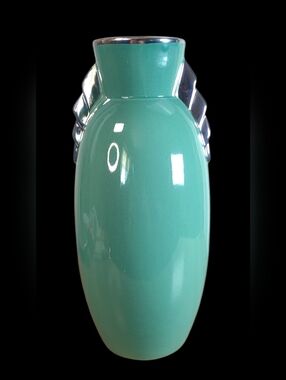 Aqua Ceramic Vase with Silver Accents - Home Accents